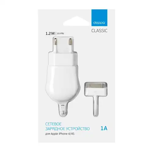23124 СЗУ 30-pin для Apple, 1A, белый, Deppa