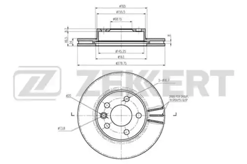 Тормозной диск ZEKKERT BS6026 вентилируемый , передняя ось