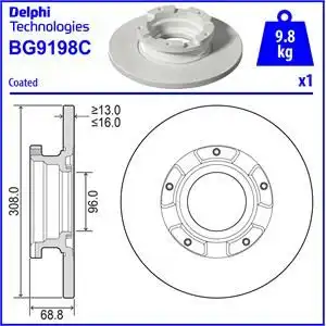 Тормозной диск DELPHI BG9198C полный ,