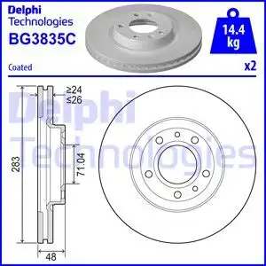 Тормозной диск DELPHI BG3835C вентилируемый , передняя ось
