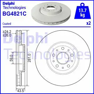 Тормозной диск DELPHI BG4821C вентилируемый ,
