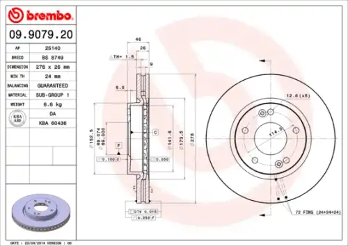 Тормозной диск BREMBO 9907920