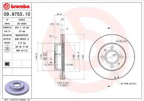 Тормозной диск BREMBO 9975310