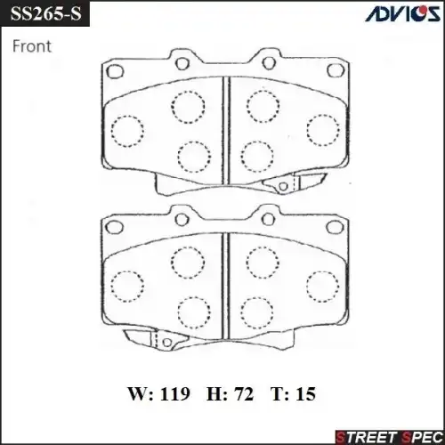 Спортивные тормозные колодки ADVICS/SEI SS265-S