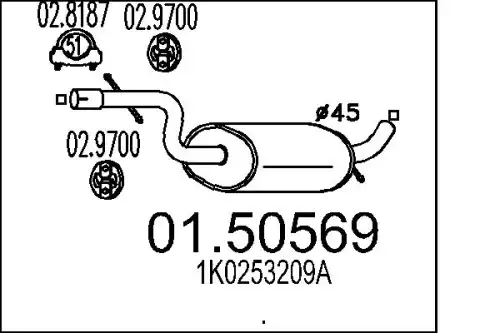 глушитель средняя часть VW 01.50569 MTS