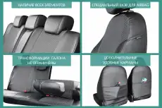 Чехлы Ford Focus 2, экокожа черная/жаккард темно-серый FR1-2C DEFLY