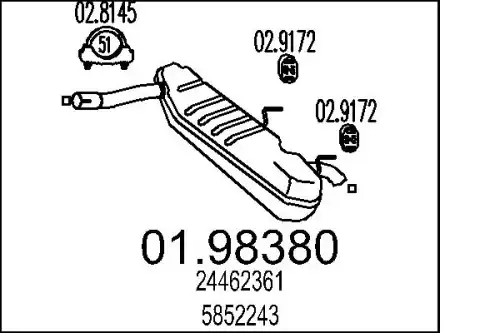 глушитель задняя часть Opel 01.98380 MTS