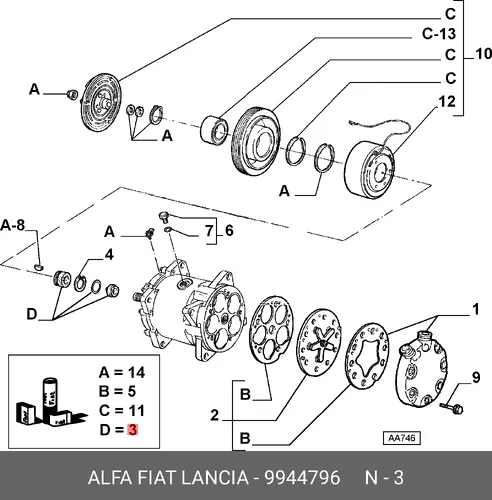 КОМПЛЕКТ КОМПРЕССОРА 9944796 FIAT