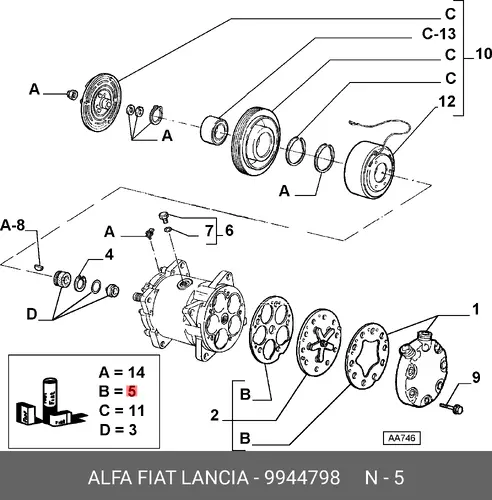 КОМПЛЕКТ КОМПРЕССОРА 9944798 FIAT