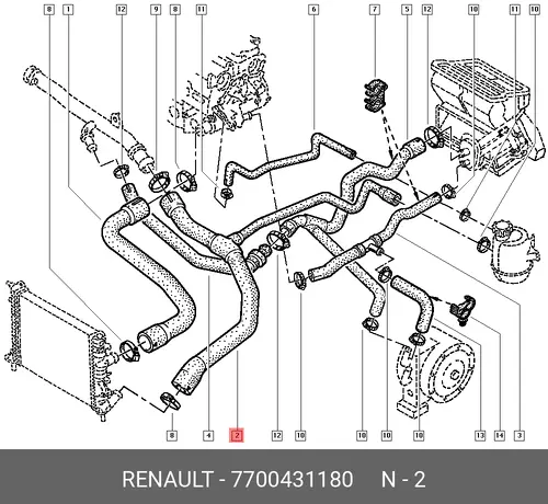 патрубок радиатора Ren 7700431180 RENAULT