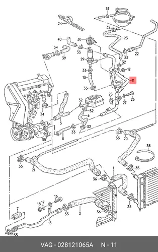 патрубок радиатора VW 028121065A VAG