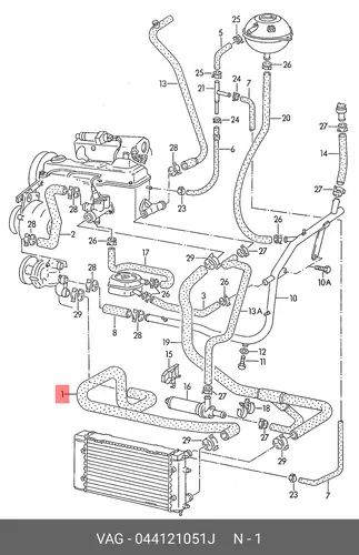 патрубок радиатора VW 044121051J VAG