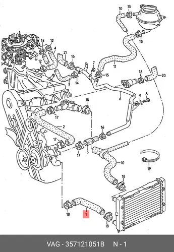 патрубок радиатора VW 357121051B VAG