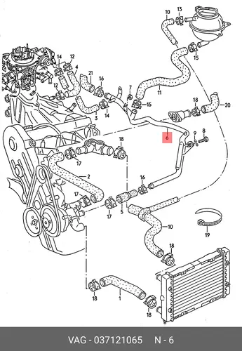 патрубок радиатора VW 037121065 VAG
