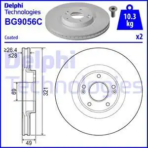 Тормозной диск DELPHI BG9056C вентилируемый , передняя ось