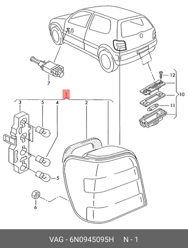 фонарь лев.красн. VW 6N0 945 095 H VAG