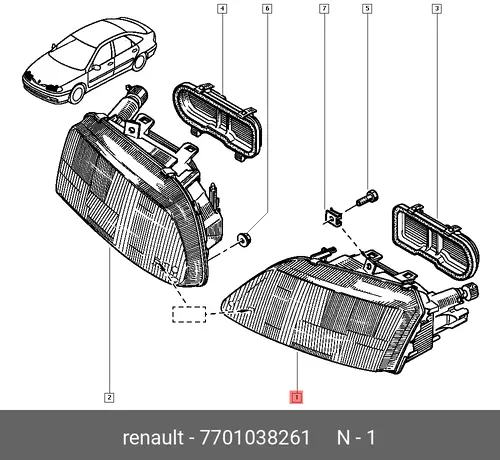Фара RENAULT 77 01 038 261