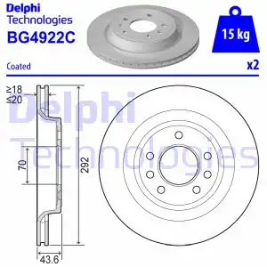 Тормозной диск DELPHI BG4922C вентилируемый , задняя ось