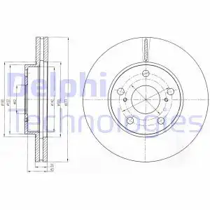 Тормозной диск DELPHI BG4234C вентилируемый , передняя ось