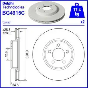 Тормозной диск DELPHI BG4915C вентилируемый ,