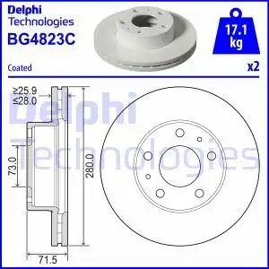 Тормозной диск DELPHI BG4823C вентилируемый ,