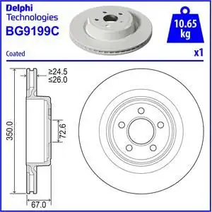 Тормозной диск DELPHI BG9199C вентилируемый ,