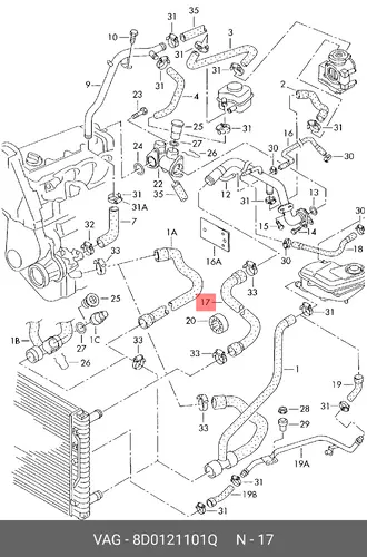 патрубок радиатора Audi 8D0 121 101Q VAG