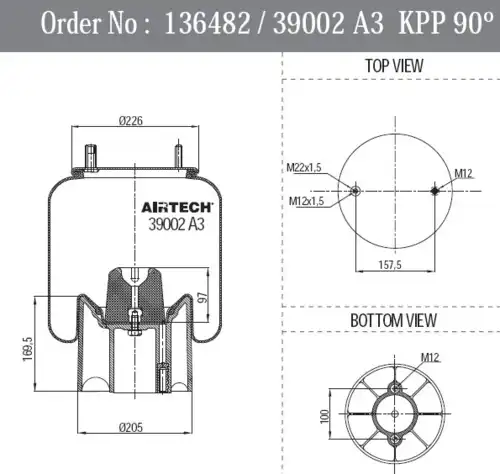 Пневмоподушка AIRTECH 39002-A3KPP-90