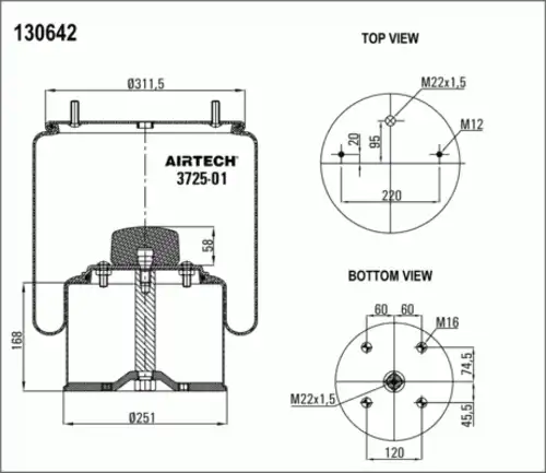 Пневмоподушка AIRTECH 3725-01K