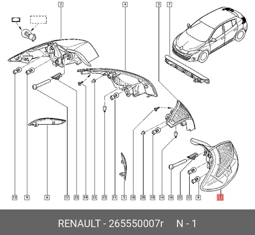ФОНАРЬ ЛЕВ. 265550007R RENAULT