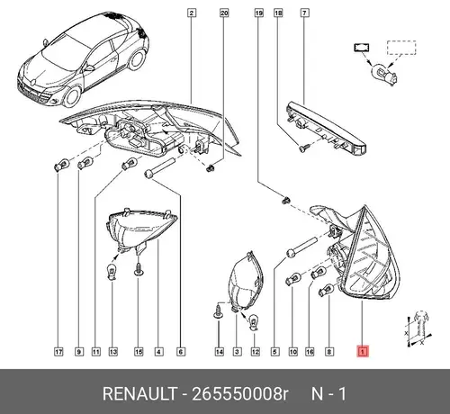 Фонарь задний RENAULT 265550008R