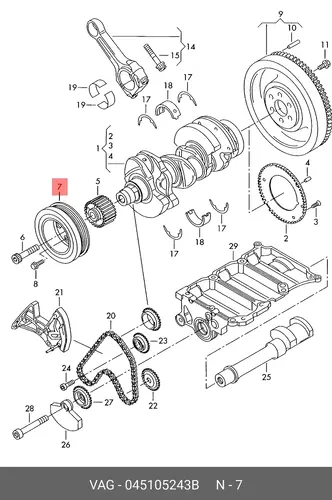 шкив коленвала VW 045105243B VAG