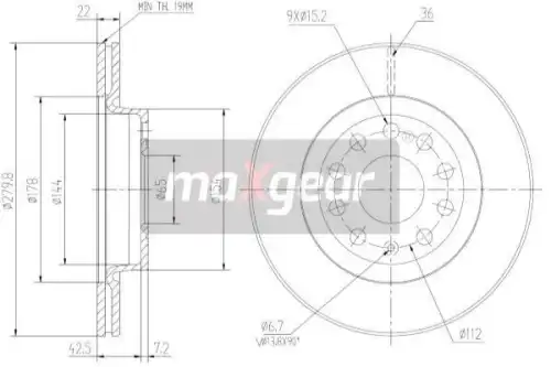 Тормозной диск MAXGEAR 190820 вентилируемый , передняя ось