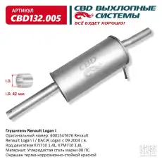 ГЛУШИТЕЛЬ RENAULT LOGAN 1,4-1,6 (6001547676) CBD132005 CBD