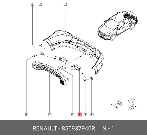 Абсорбер-усилитель бампера RENAULT 850937940R