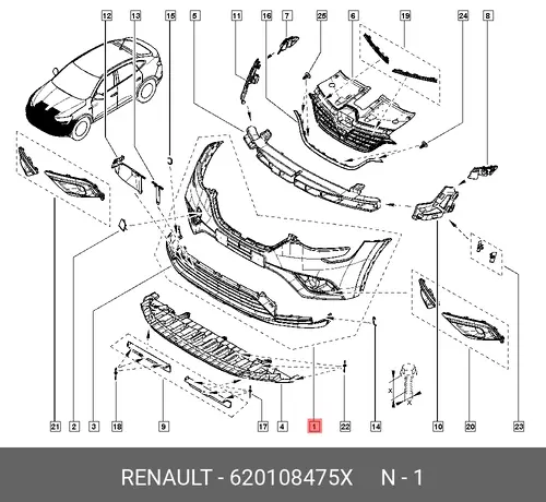 Бампер передний 620108475X RENAULT
