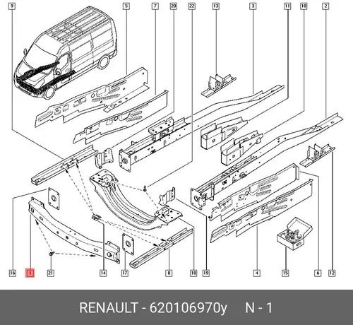 Усилитель бампера RENAULT 620106970Y