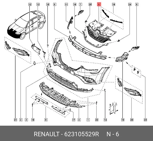 Решетка бампера RENAULT 623105529R
