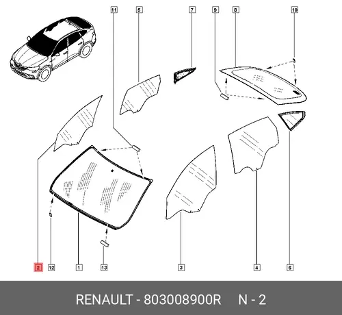 СТЕКЛО ДВЕРИ ПЕР ПР 803008900R RENAULT