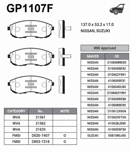 Тормозные колодки дисковые передняя ось SANGSIN GP1107F