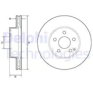 Тормозной диск DELPHI BG4945C вентилируемый , передняя ось