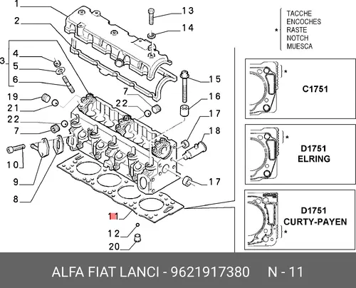 Прокладка ГБЦ LANCIA 9621917380