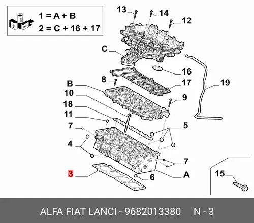 Прокладка ГБЦ LANCIA 9682013380
