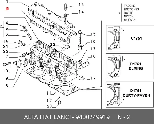 Прокладка ГБЦ LANCIA 9400249919