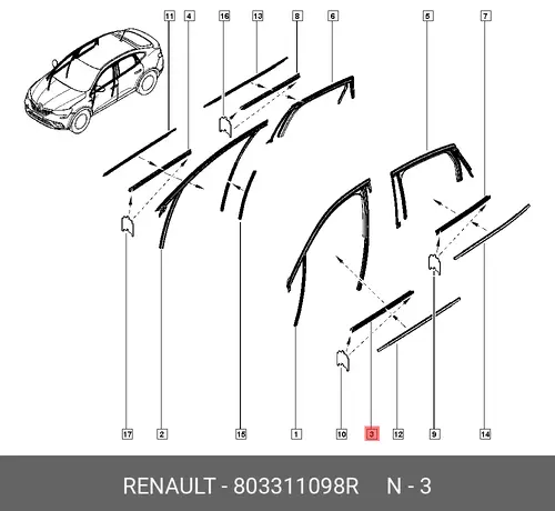 УПЛОТНИТЕЛЬ СТЕКЛА ВНУТР ПЛД 803311098R RENAULT