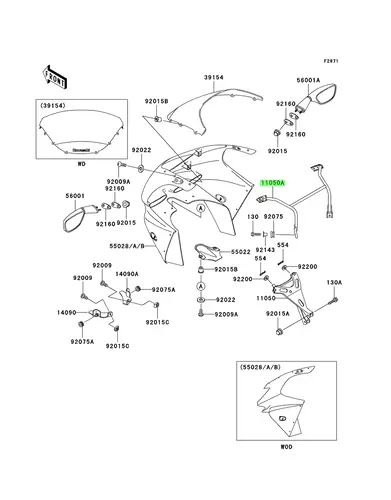 BRACKET,MIRROR \ Кронштейн зеркала, сталь 110501439 KAWASAKI