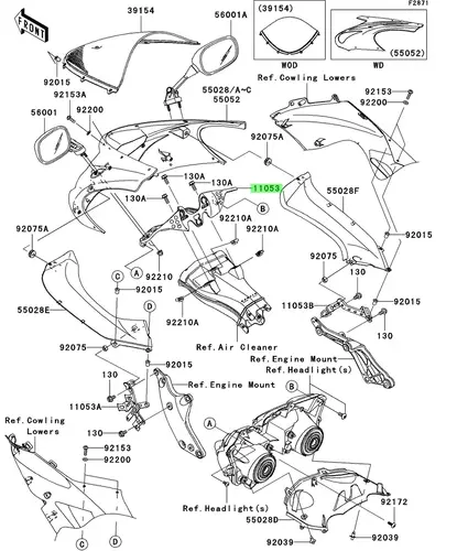 BRACKET,MIRROR&METER/ Кронштейн зеркала 110531868 KAWASAKI