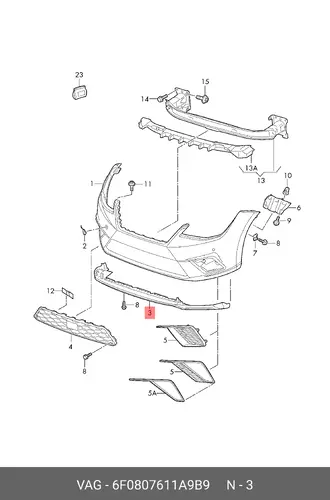 Накладка бампера 6F0807611A9B9 VAG