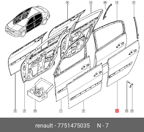 ДВЕРЬ ЗАДН ЛЕВ 7751475035 RENAULT