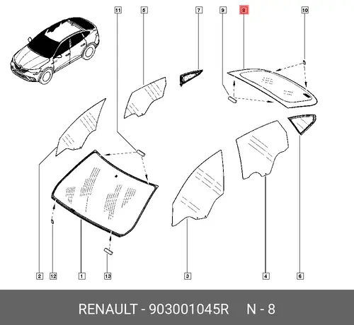 903001045R Стекло RENAULT